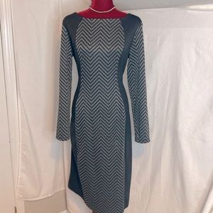 NWOT London Times Black/Grey Chevron Long Sleeve Bodycon Dress (Sz16)